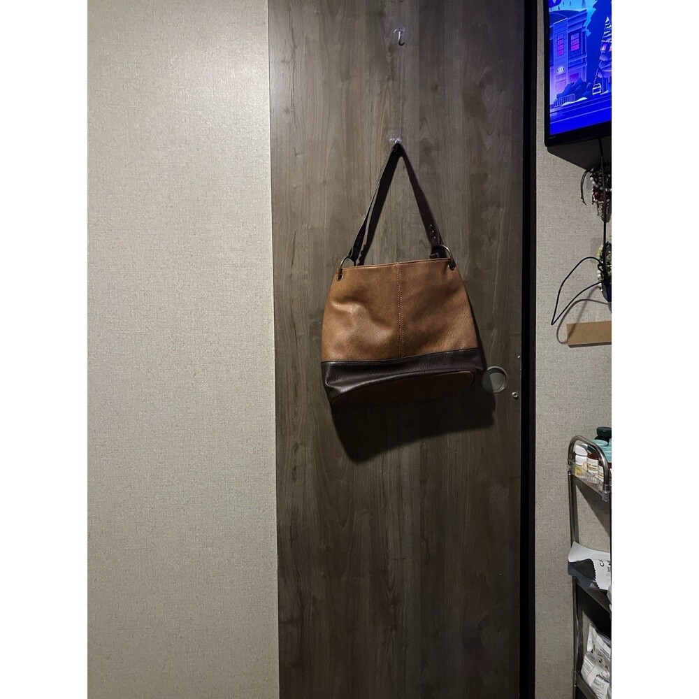 Montana West Brown Shoulder Bag Zip Closure Zipper Accents Textured Finish